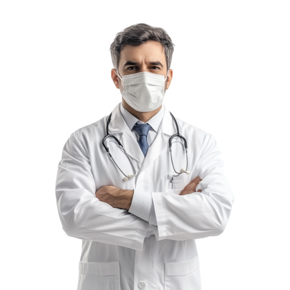 a doctor wearing a mask and standing with his arms crossed png