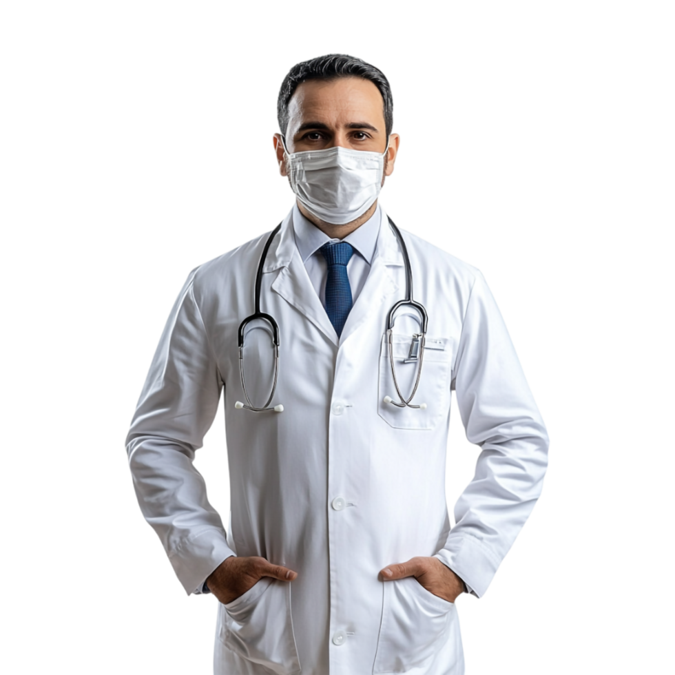 doctor wearing a mask and tie on a transparent background png