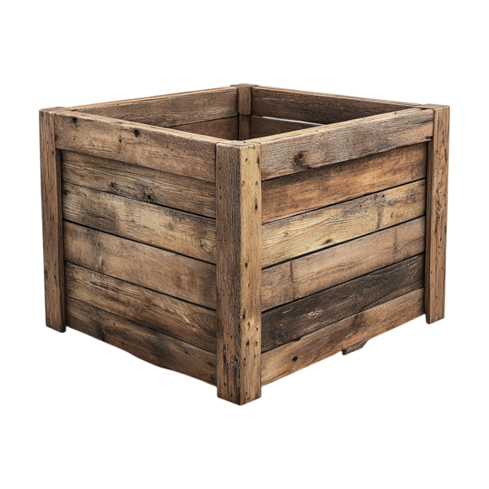 a wooden planter box on a transparent background png