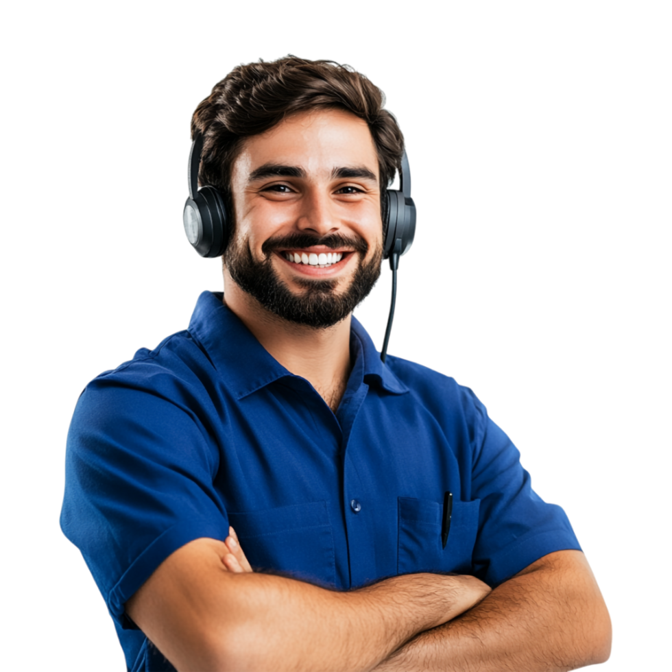 a smiling man with headphones on his face png