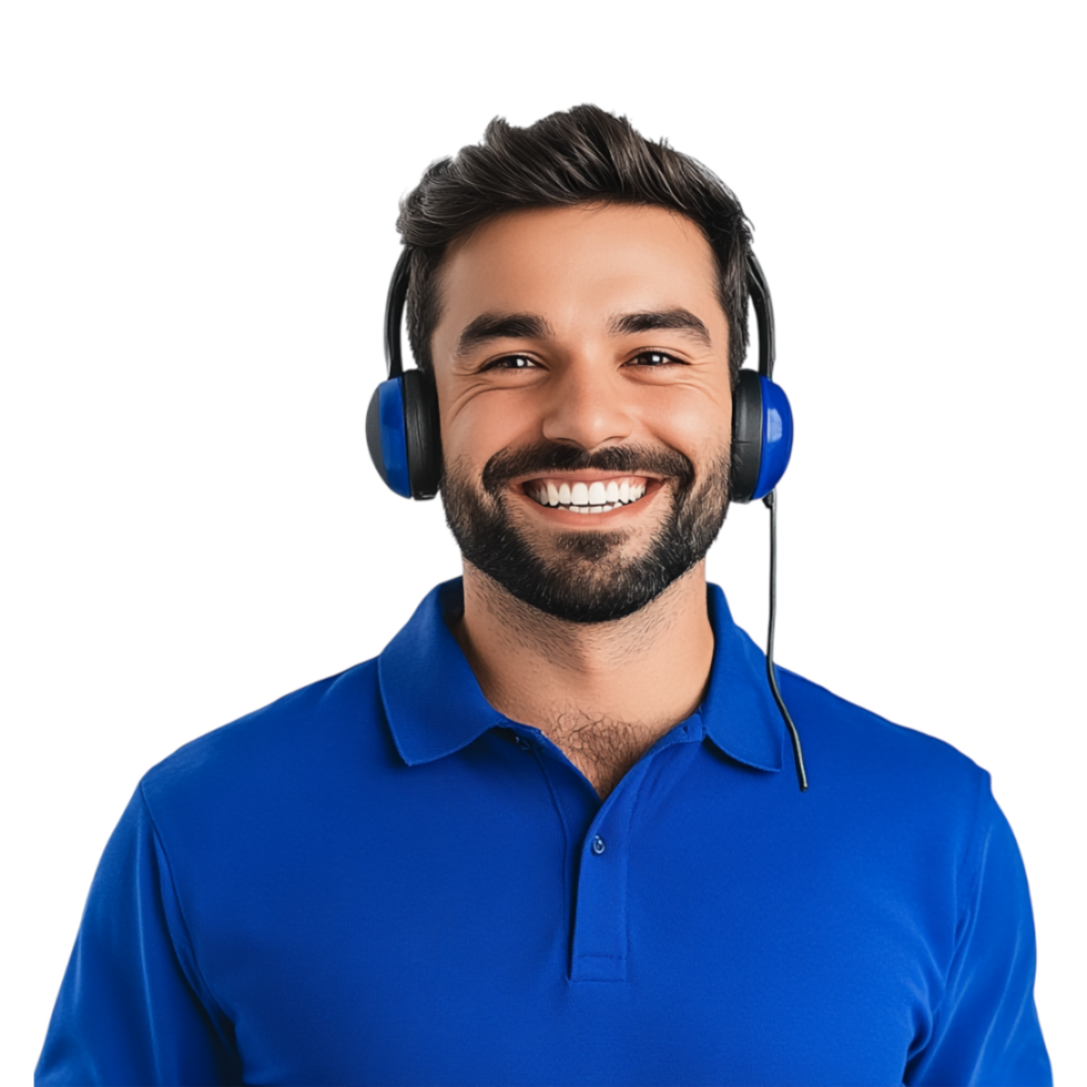 portrait of a smiling customer service representative with headphones on png