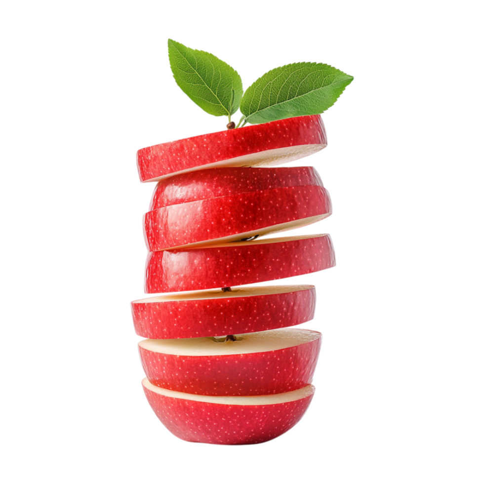 red apple slices with leaves on a transparent background png