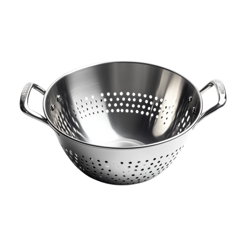 stainless steel colander on a transparent background png