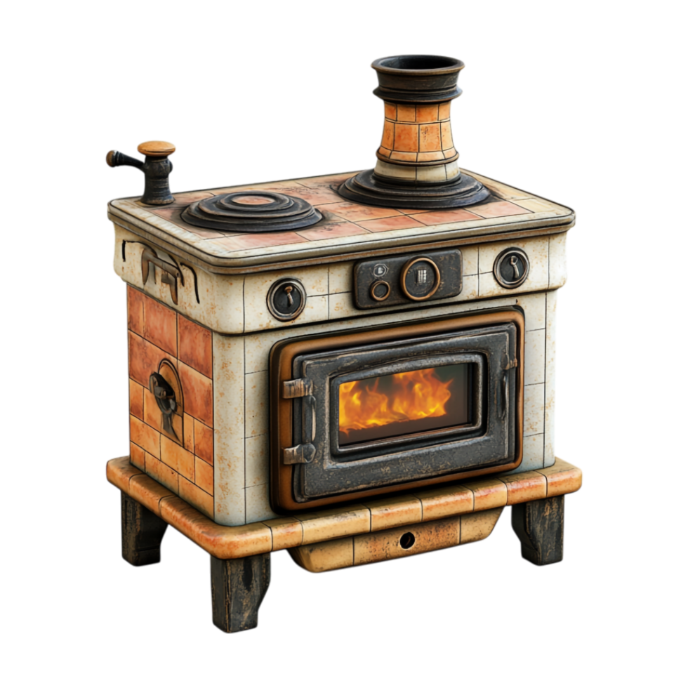 an old stove with a fire on top png