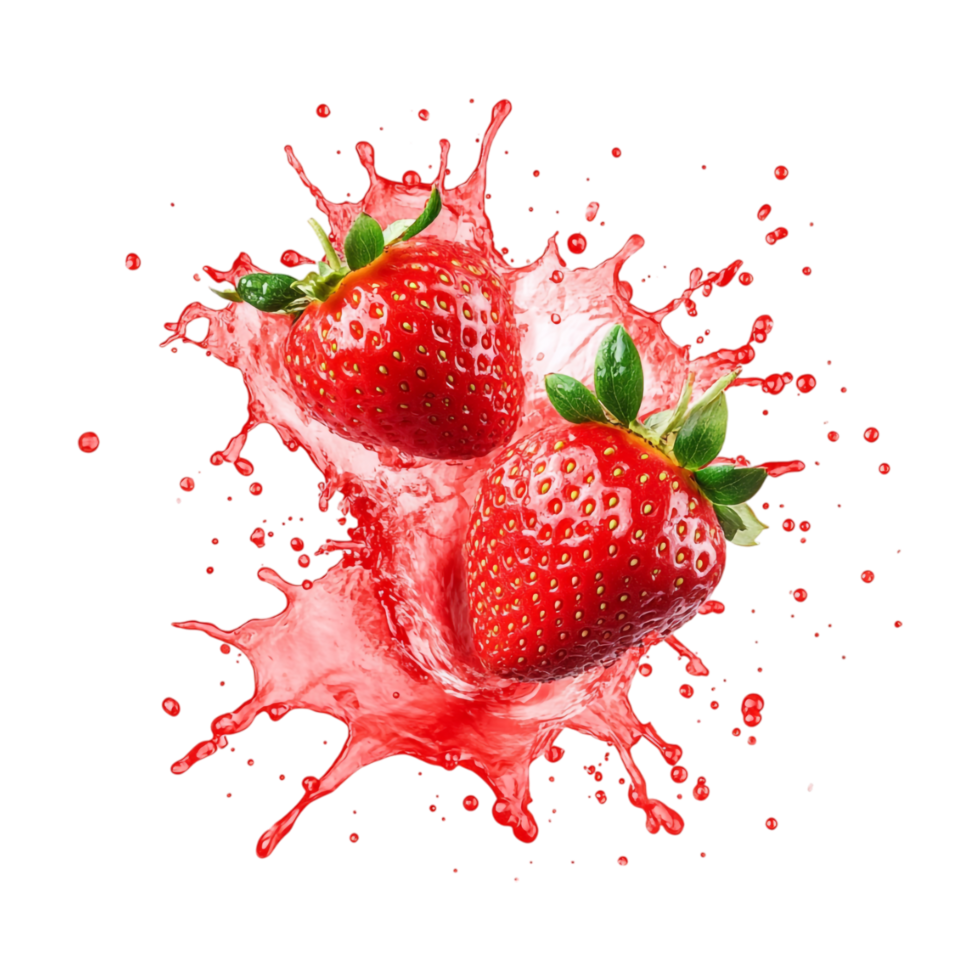 strawberries with splash on transparent background png