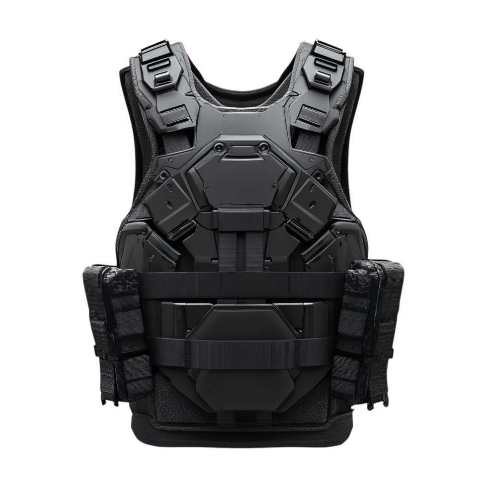 a black body armor vest on a transparent background png