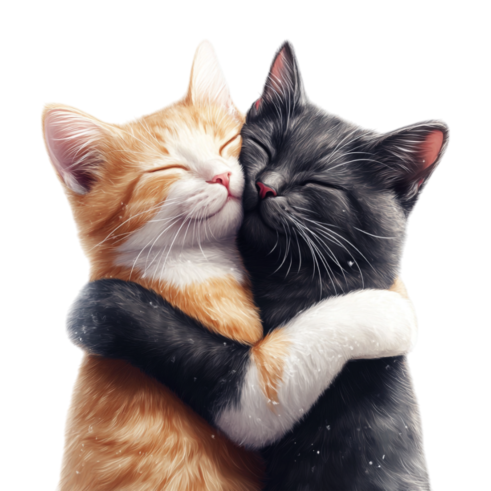 two cats hugging each other on a transparent background png
