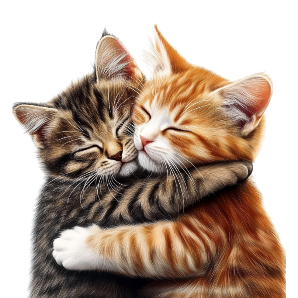 two kittens hugging each other on a transparent background png