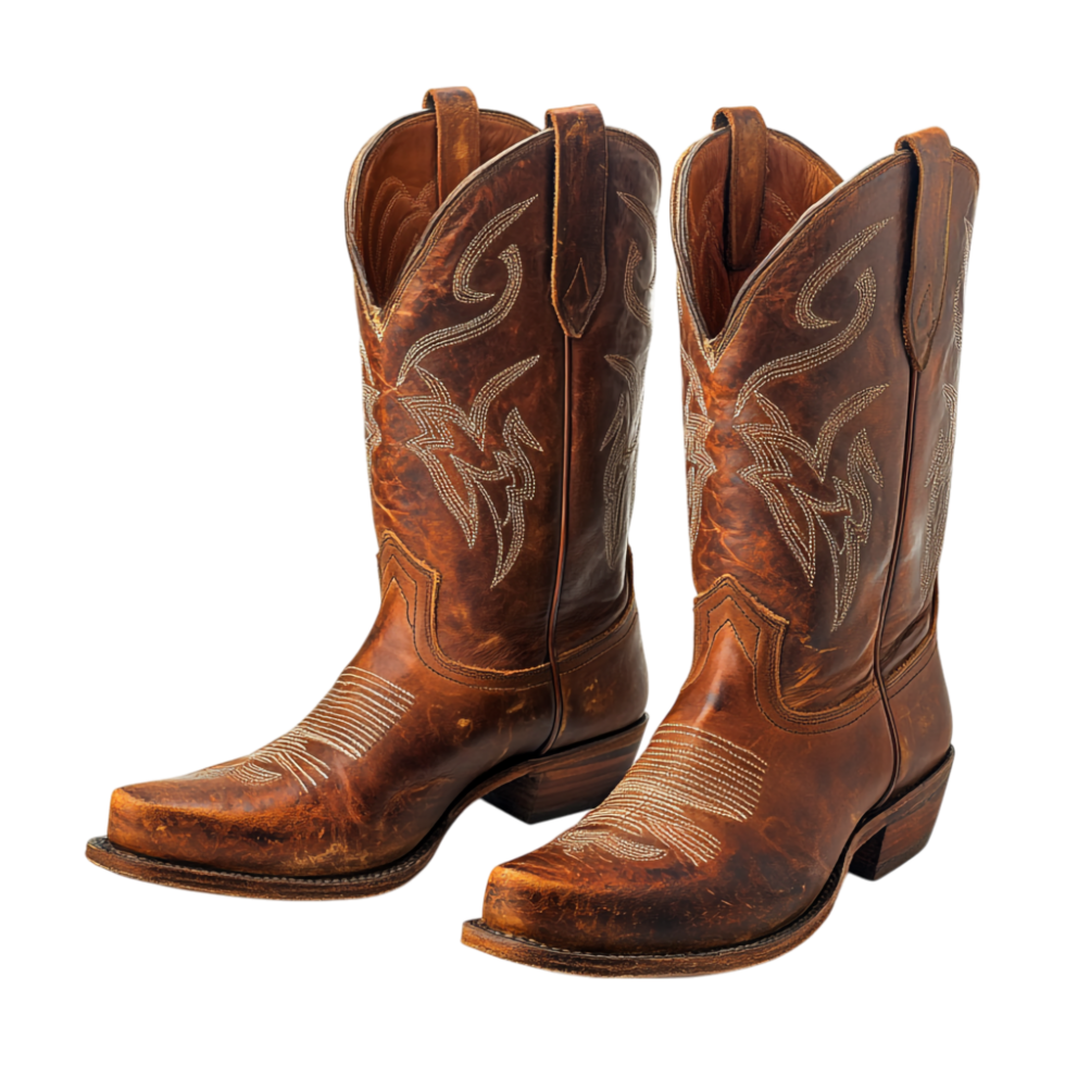a pair of brown cowboy boots on a transparent background png