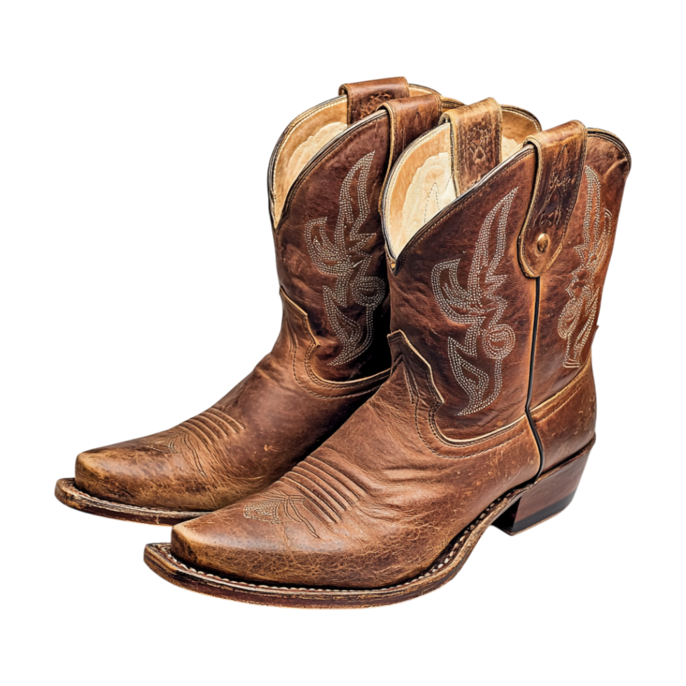 pair of brown cowboy boots on a transparent background png