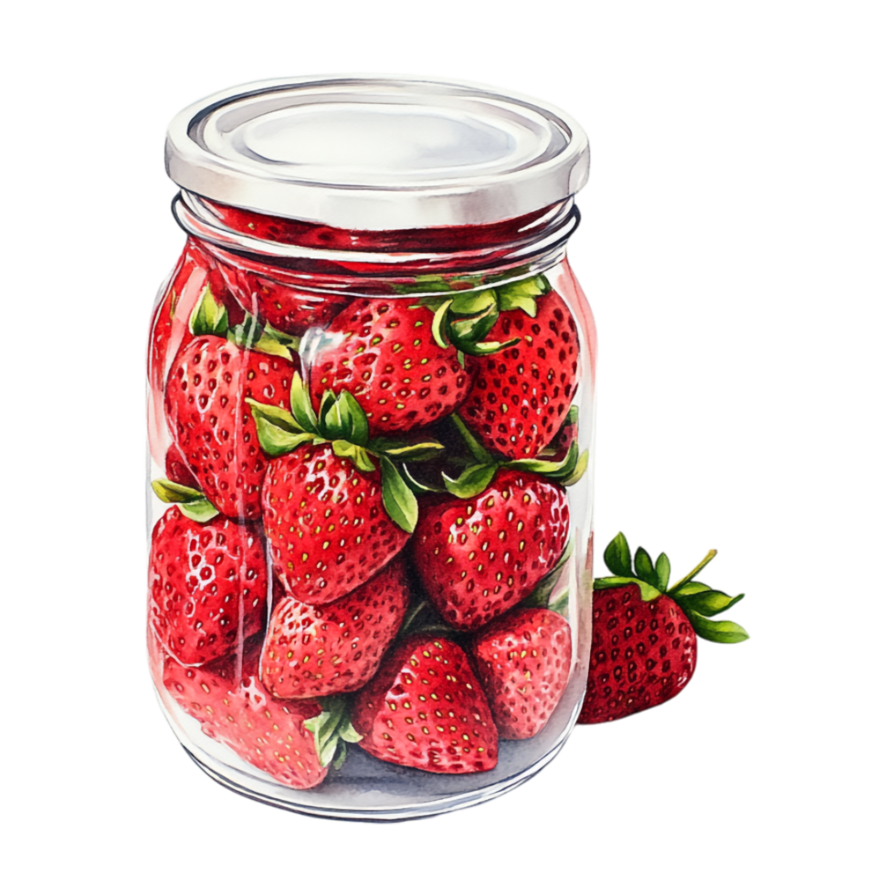 strawberries in a glass jar on a transparent background png