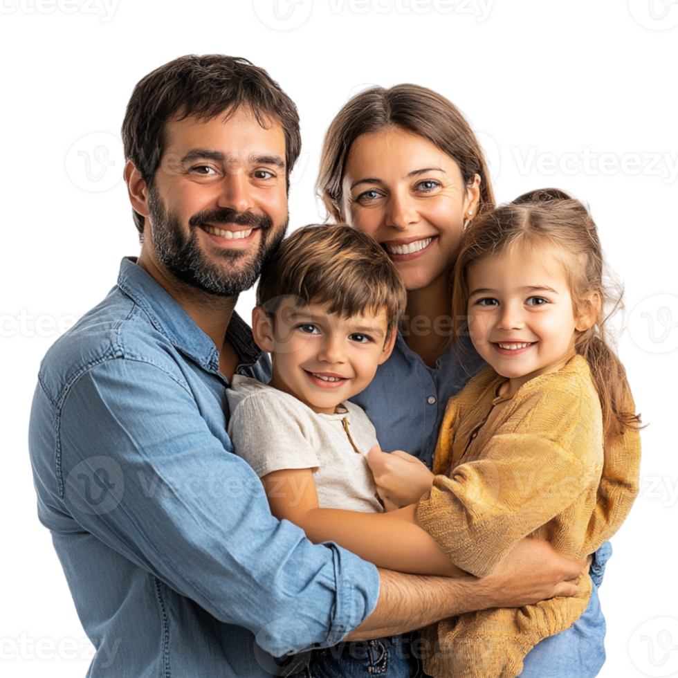 a family is posing for the camera on a transparent background png