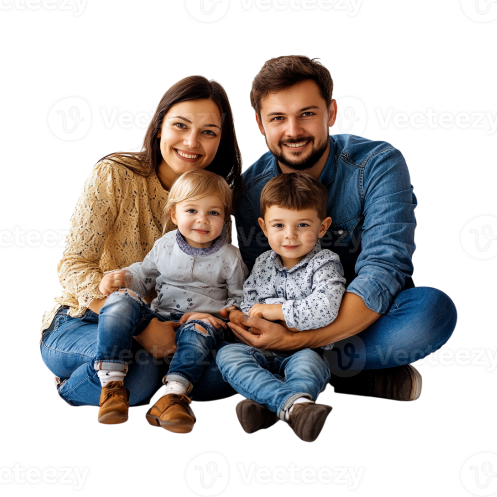 a family sitting on the floor with their children png