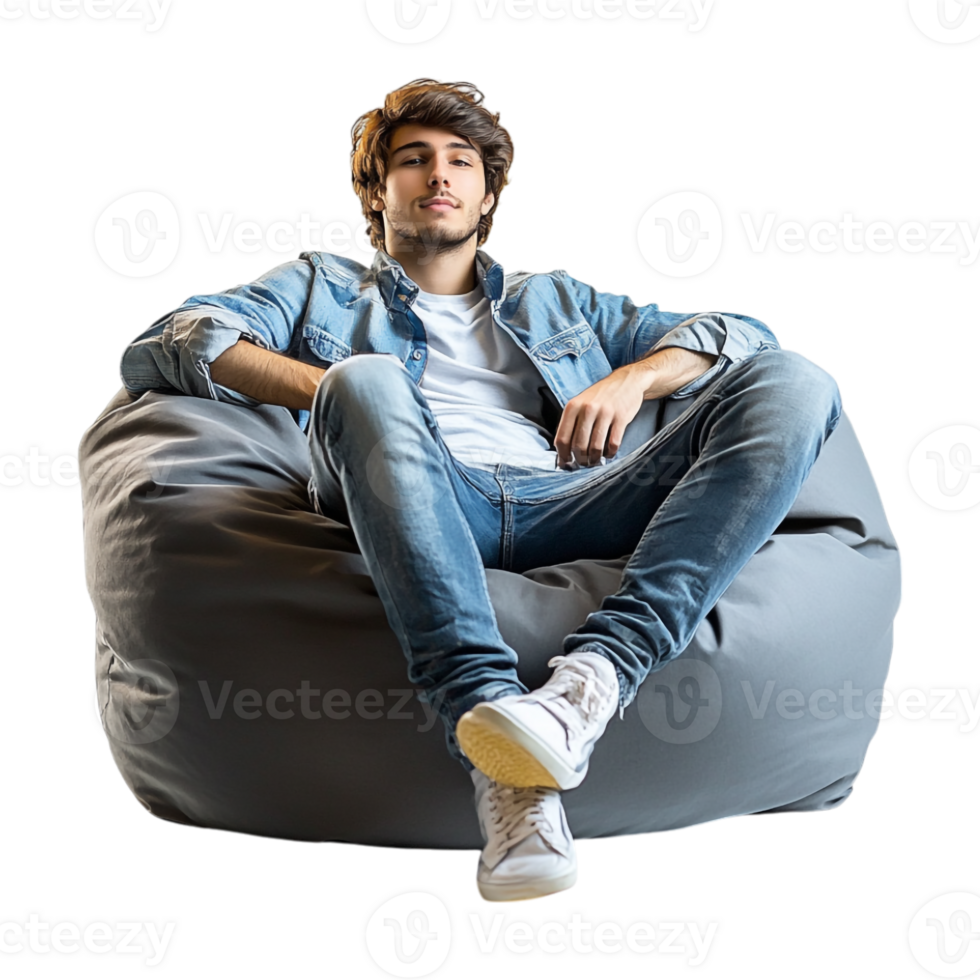a man sitting on a bean bag chair png