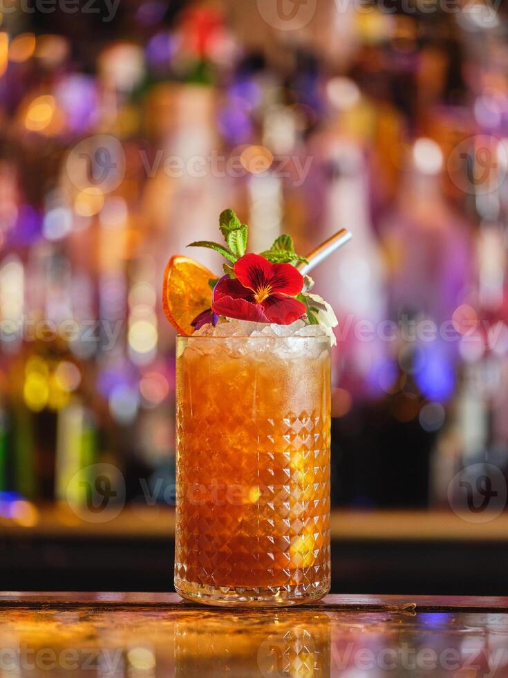 Long drink cocktail with ice photo