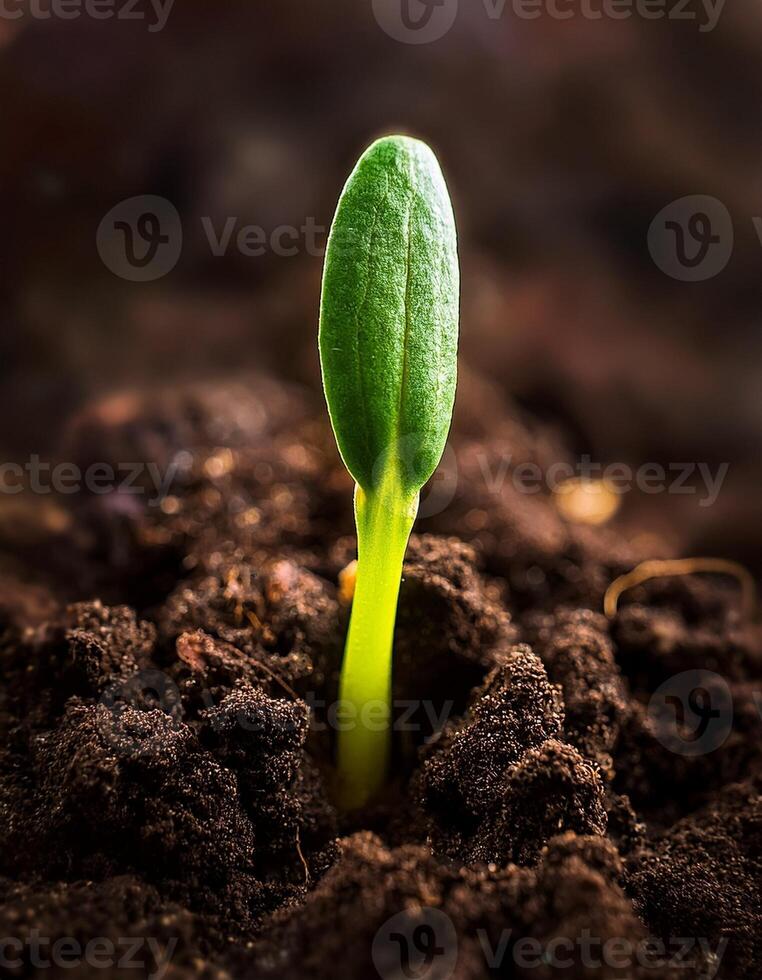 New Plant Sprout Emerging From Rich Soil in a Garden Setting During Daylight photo