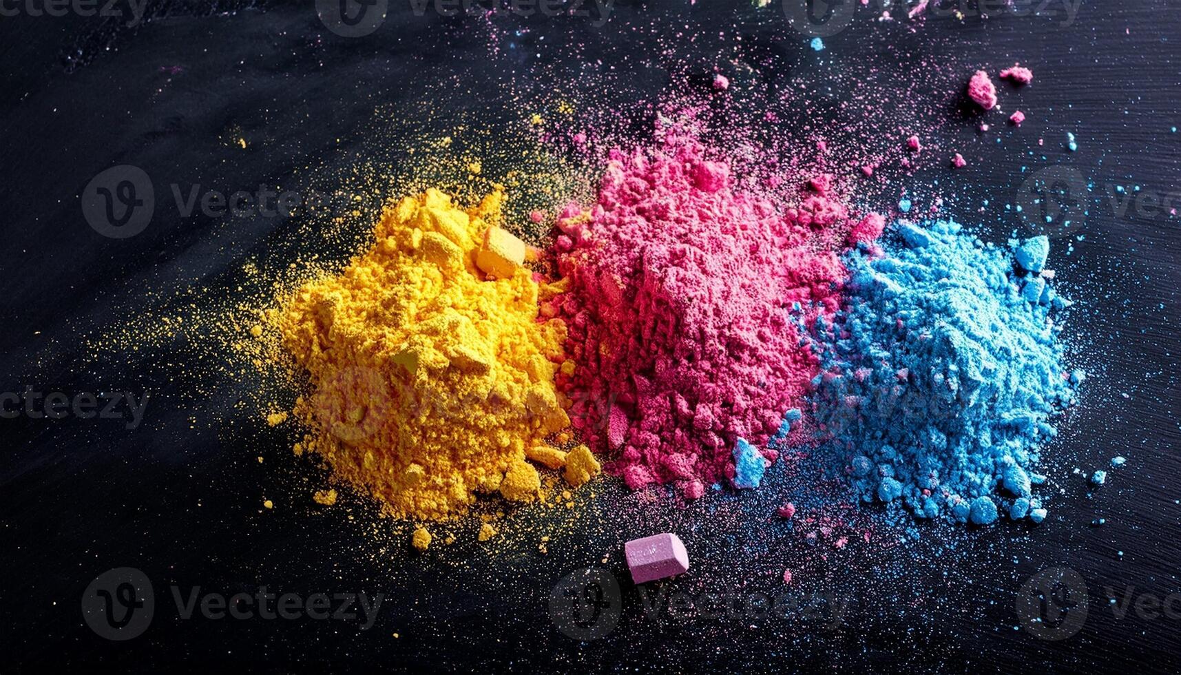 Bright Colors of Powdered Pigments Displayed Side by Side on a Dark Surface in Creative Arrangement photo