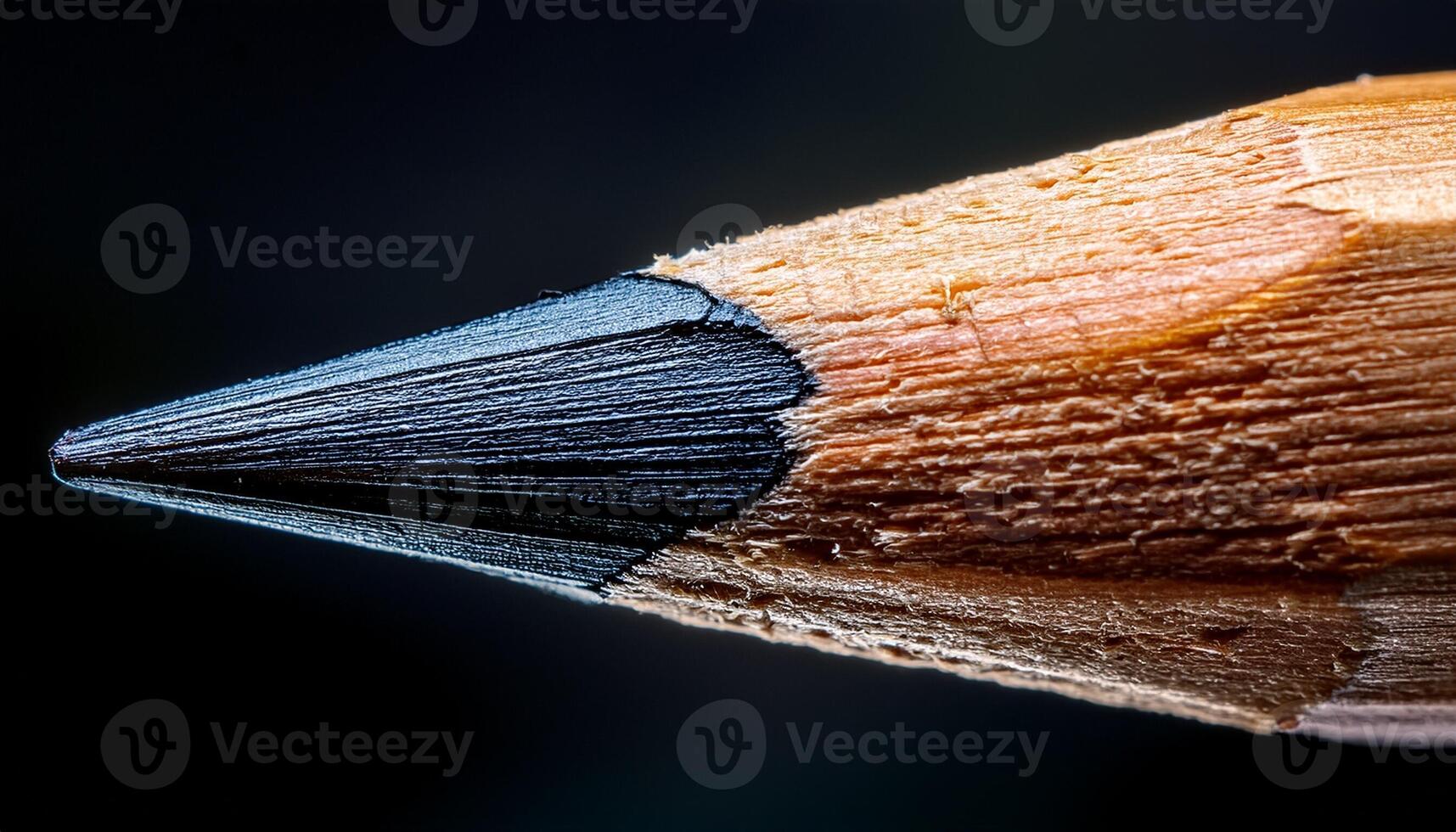 Close-up View of a Sharpened Pencil Revealing Its Intricate Details and Texture Against a Dark Background photo