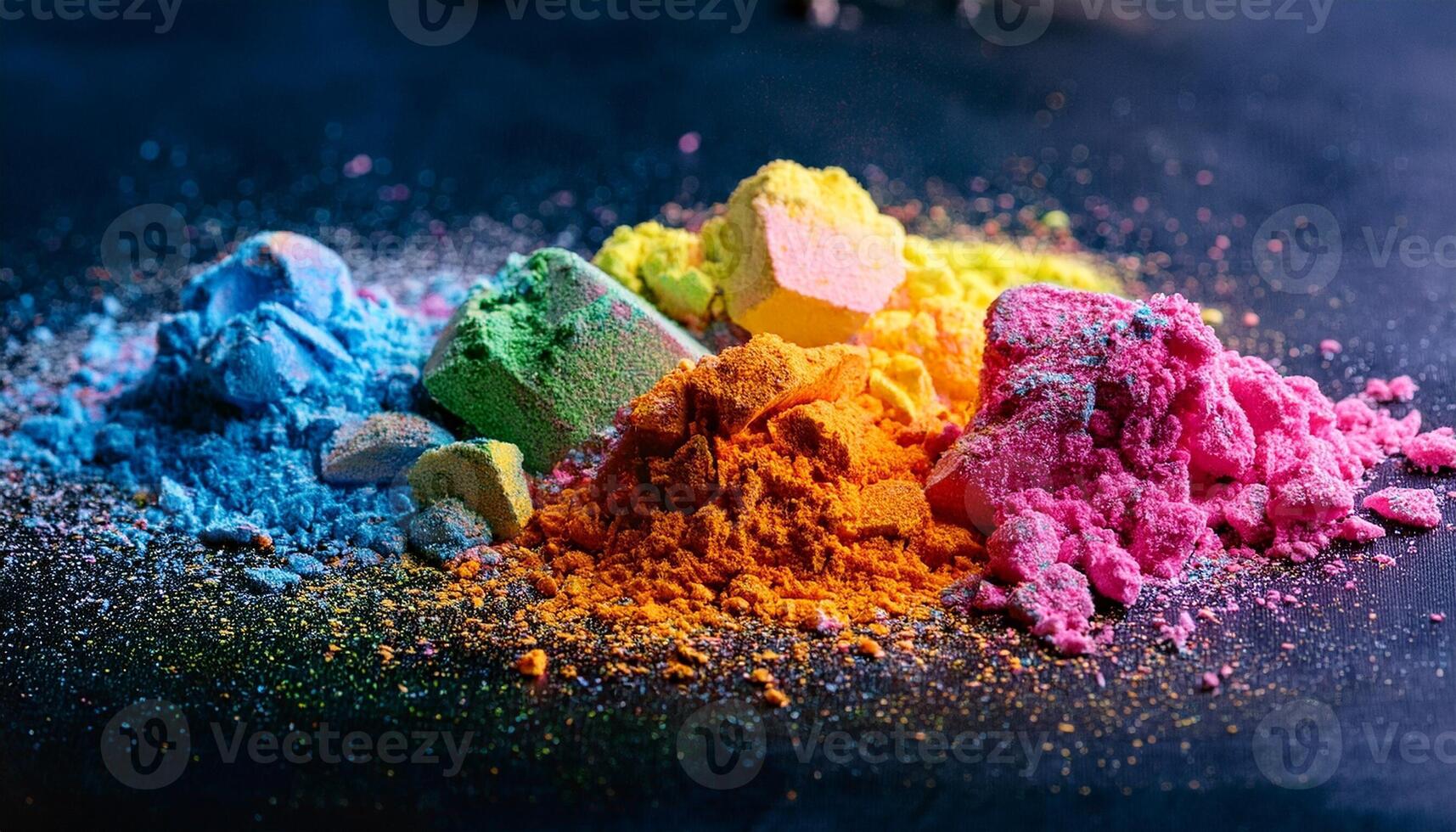 Colorful Powders Arranged in Vibrant Mounds Reflecting the Festive Spirit of a Traditional Celebration in India photo
