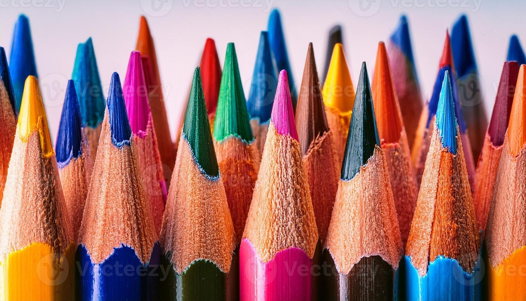 Colorful Collection of Sharpened Pencils Arranged in a Vibrant Display on a White Surface photo