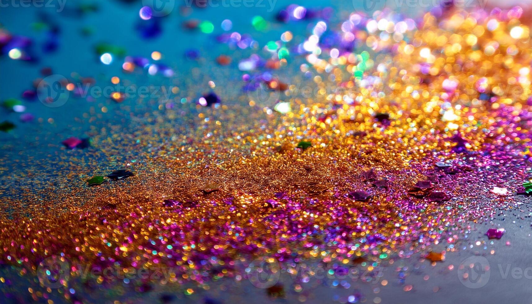 Colorful Glitter Scattered Across a Surface Creating a Sparkling Effect in Festive Decor photo