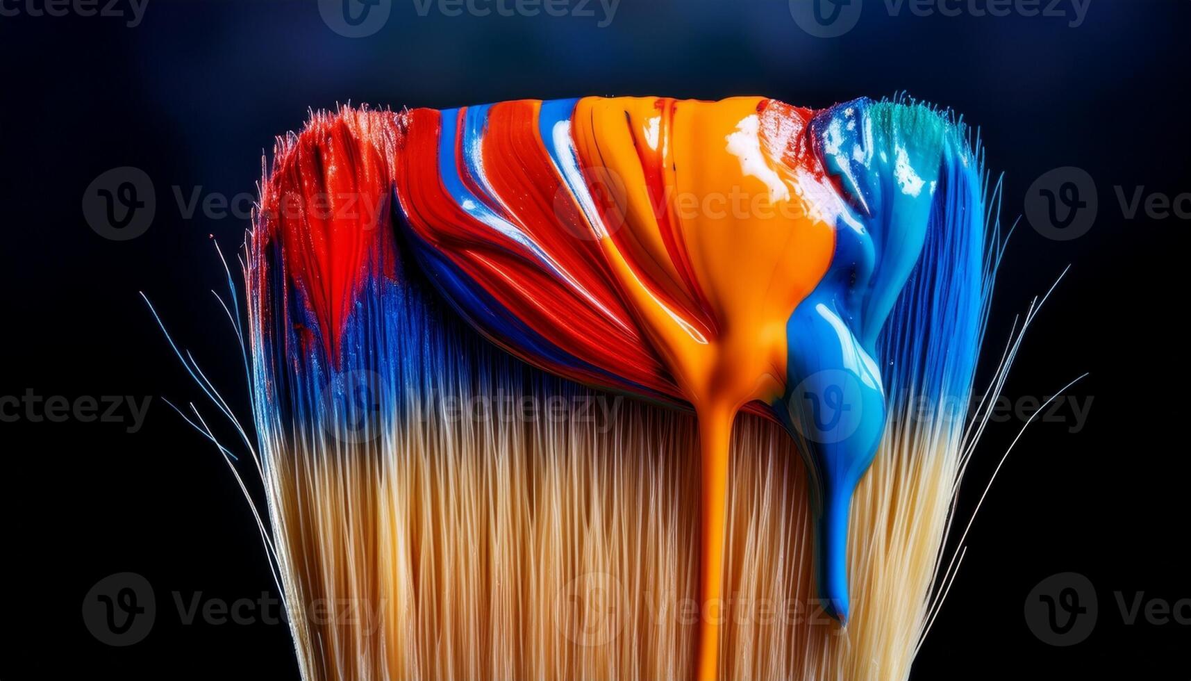 Colorful Paint Swirls on a Brush Create a Vibrant Display of Creativity and Artistic Expression in a Studio Setting photo