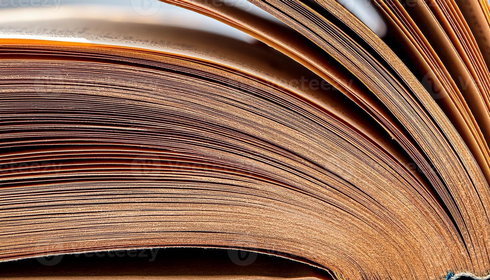 Close-up View of Opened Book Pages Revealing Detailed Textures and Warm Hues in Natural Light photo
