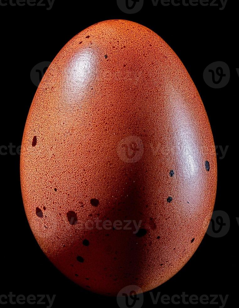 Unique Brown Egg With Speckles Isolated Against a Black Background, Showcasing Natural Textures and Colors photo