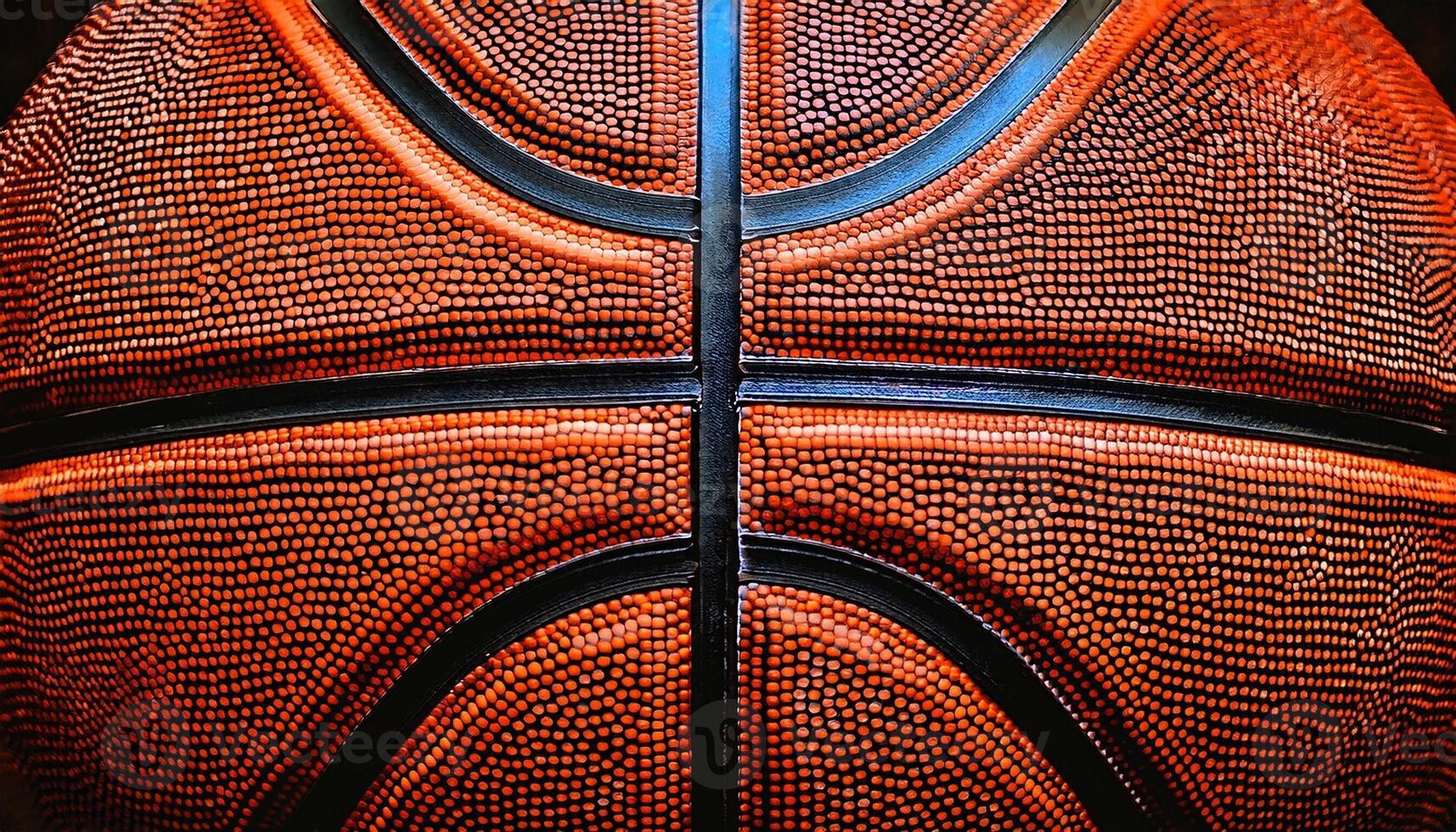 Close-up View of a Basketball Showcasing Its Texture and Design Elements With Dramatic Lighting photo