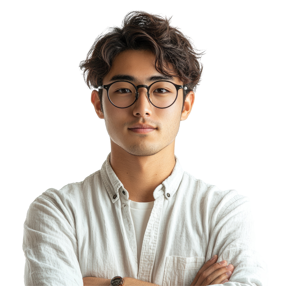 Stylish Young Man in White Shirt and Glasses Isolated on Transparent Background png