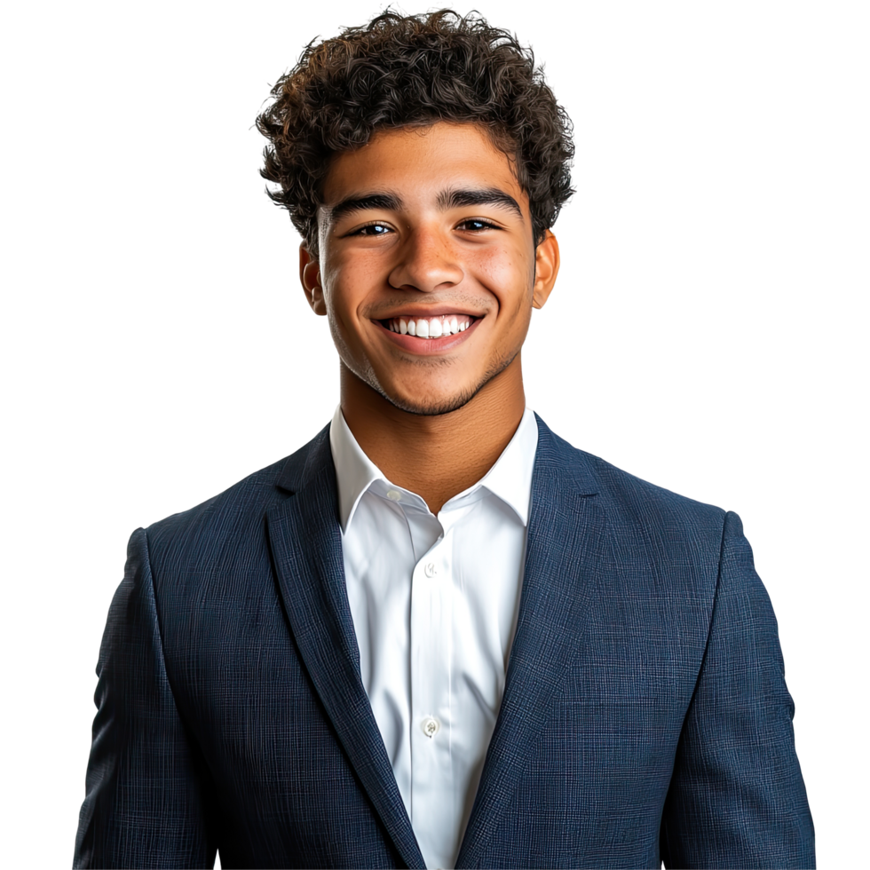 Professional Young Man in Blue Suit Smiling, isolated on transparent background png