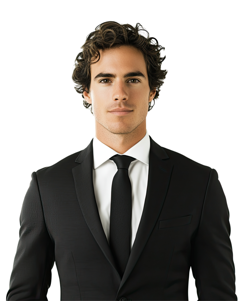 Handsome Man in Classic Black Suit and Tie, Formal Look, Isolated on Transparent Background png