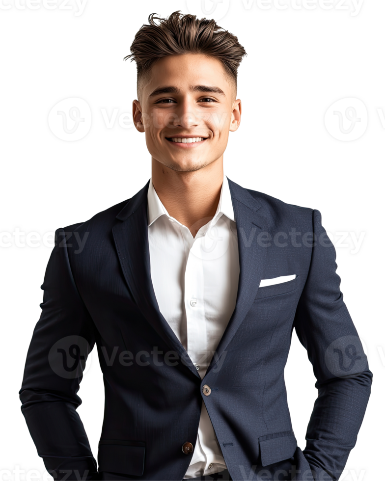 Handsome Young Man in Black Suit with White Shirt, Elegant Look, Isolated on Transparent Background png