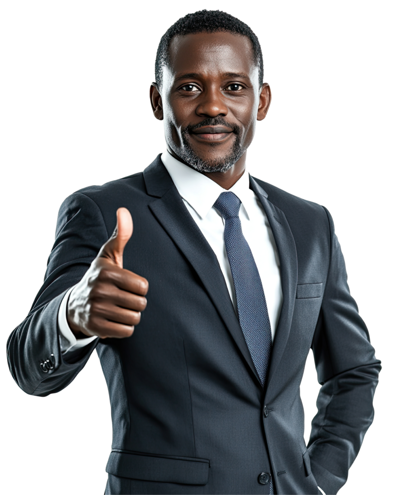 Smiling Black Man in Suit Giving Thumbs Up, Isolated on Transparent Background png