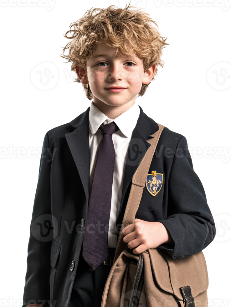 Young Boy in School Uniform Carrying a Bag, Isolated on Transparent Background png