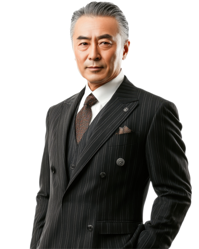 Distinguished Man in Double-Breasted Suit, Confident and Sophisticated, Isolated on Transparent Background png
