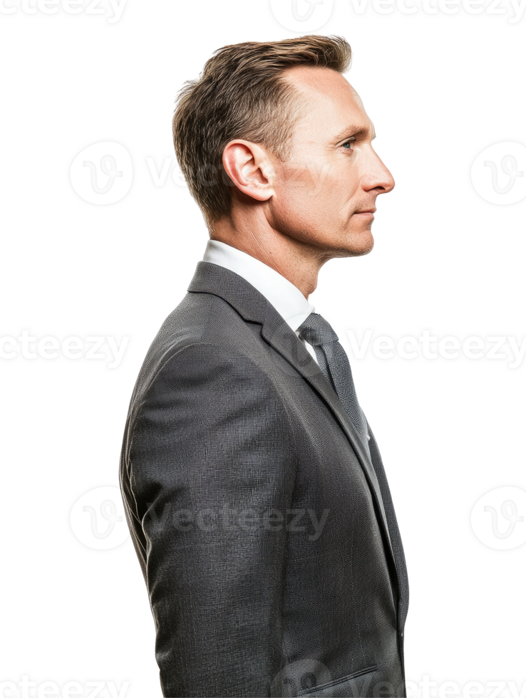 Side Profile of Businessman in Suit, Confident and Professional, Isolated on Transparent Background png