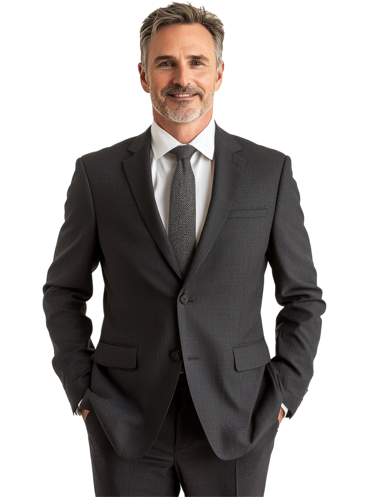 Mature Businessman in Black Suit with Confident Expression, Professional and Successful, Isolated on Transparent Background png