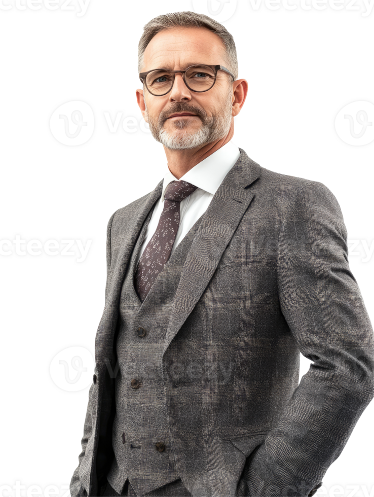Bearded Business Professional in Checkered Suit with Glasses, Modern and Sophisticated, Isolated on Transparent Background png