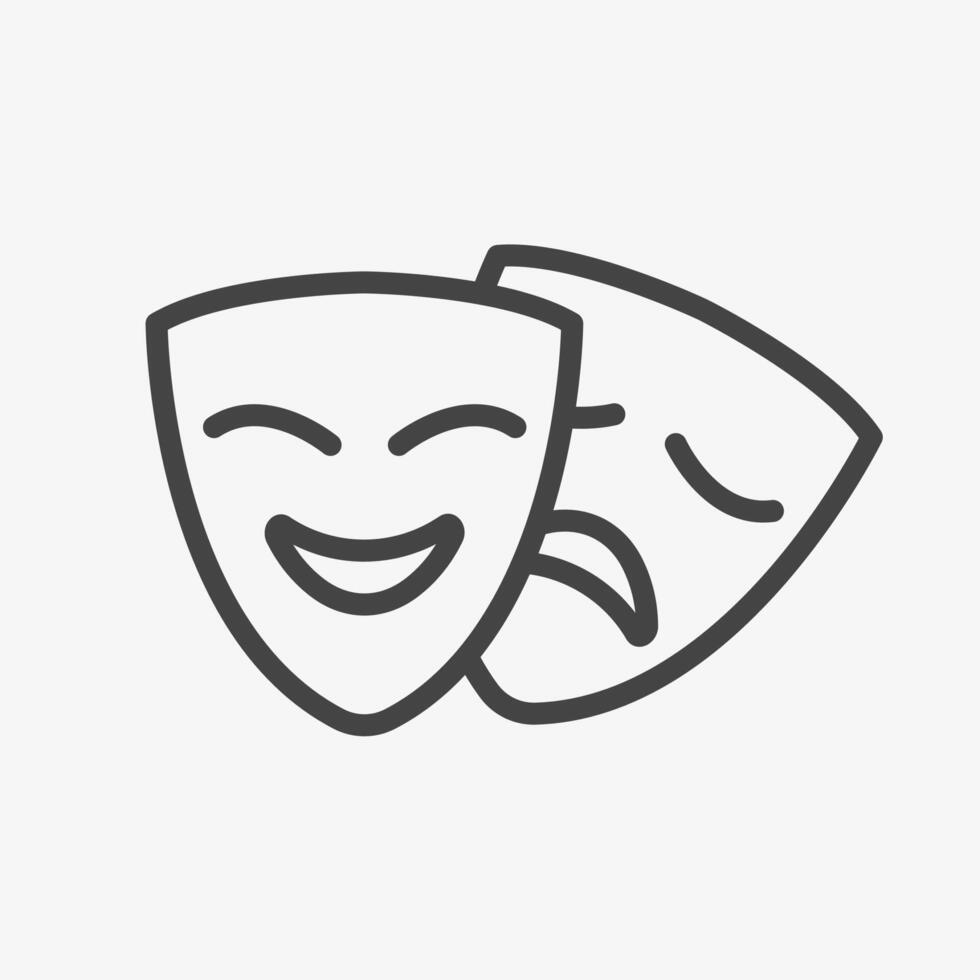 Theater masks line icon. Drama and Comedy Emotions Symbols. Masquerade, Festive, Performance Emblem. illustration on white background vector