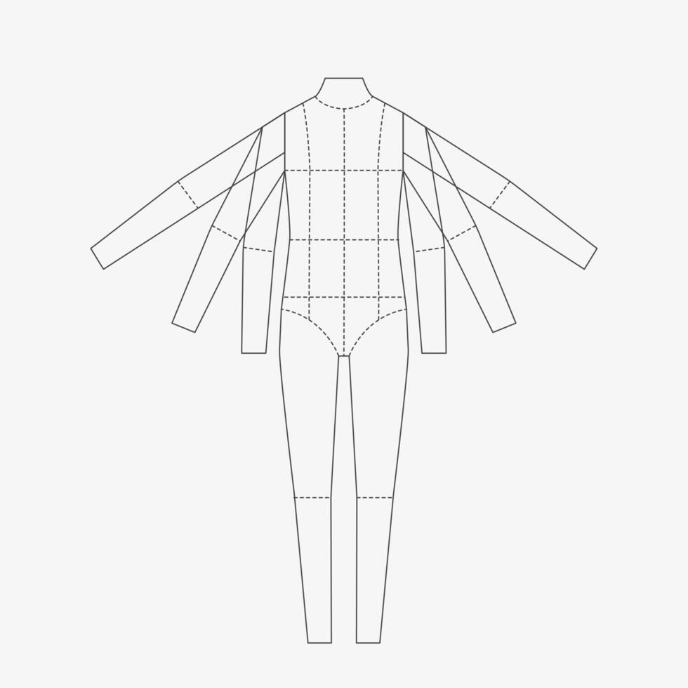 Child figure template for technical drawing. Technical flats with main lines. Child of 8-10 years figure front view vector