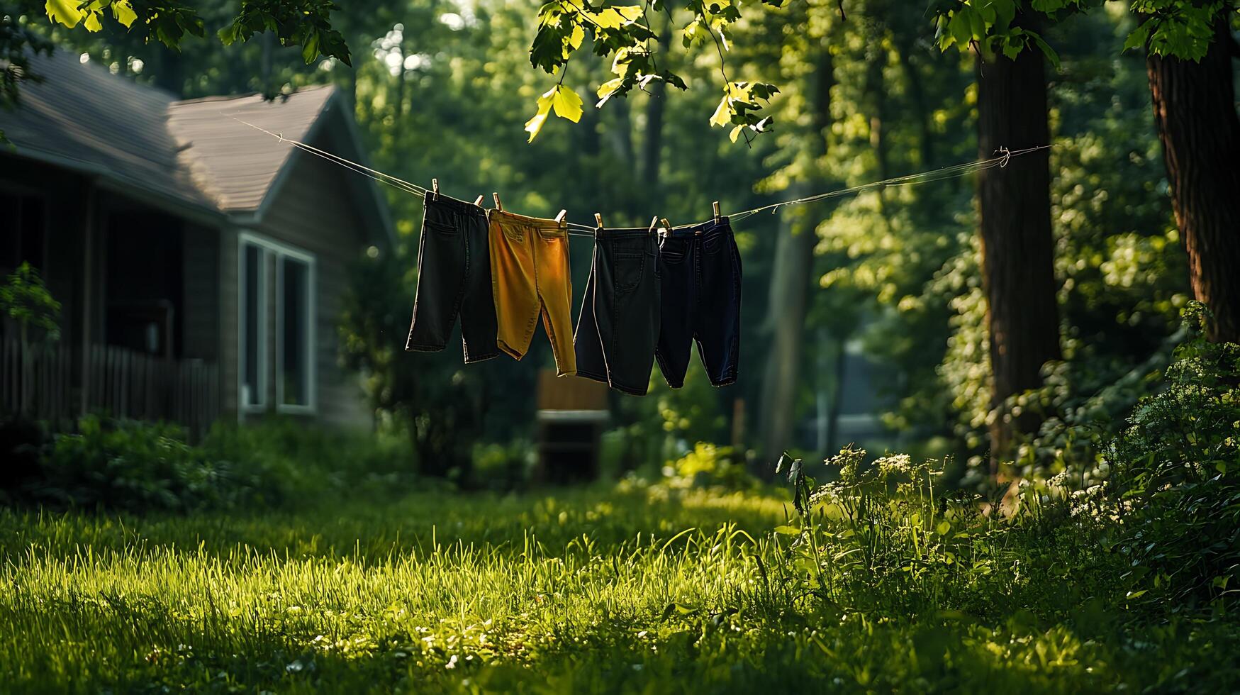 Clothes drying on a clothesline photo