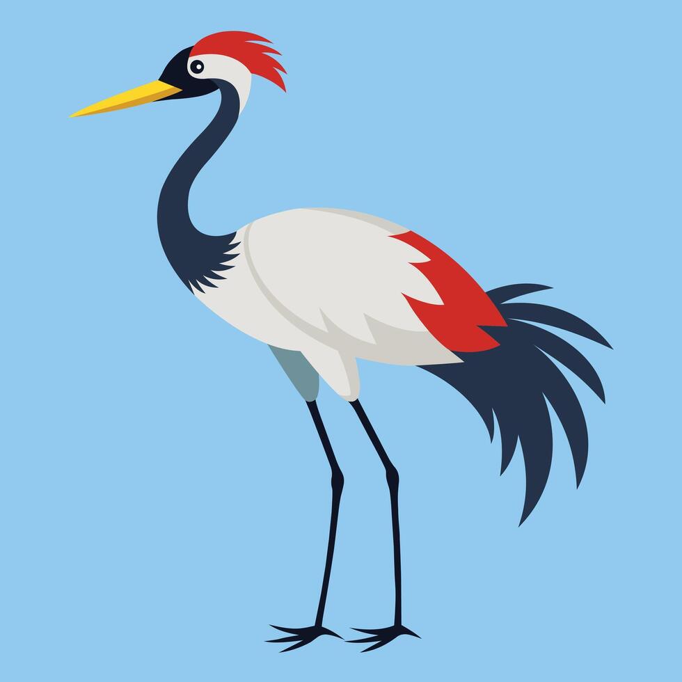 Graceful Japanese Crane Standing on White vector