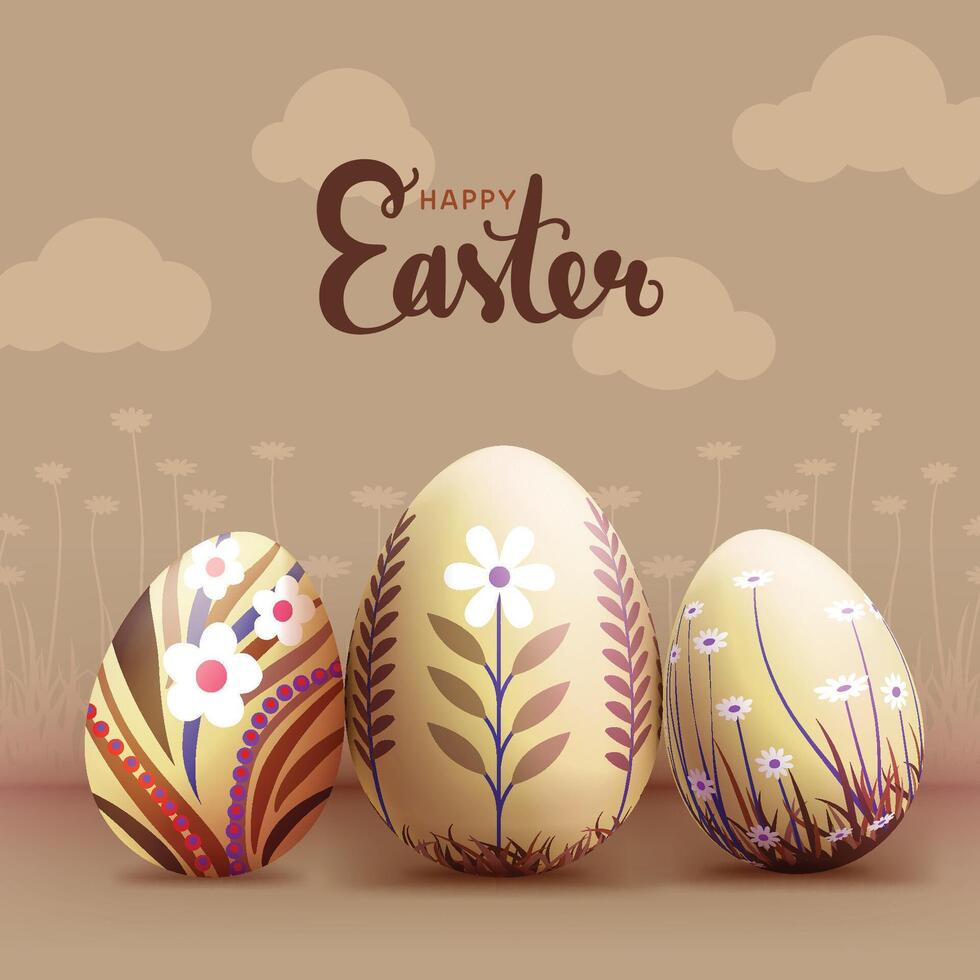 happy easter social media post template design with typography and illustration of easter eggs on brown background vector