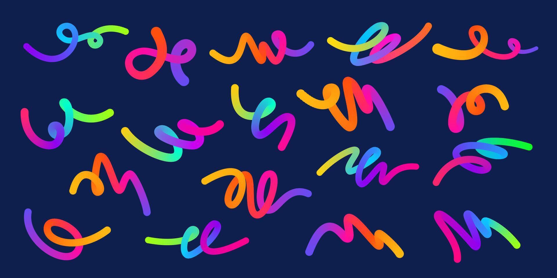 Wavy gradient shapes on dark background. Background with colored squiggles gradient lines design for flyer, poster, cover or banner. Set of illustration. vector