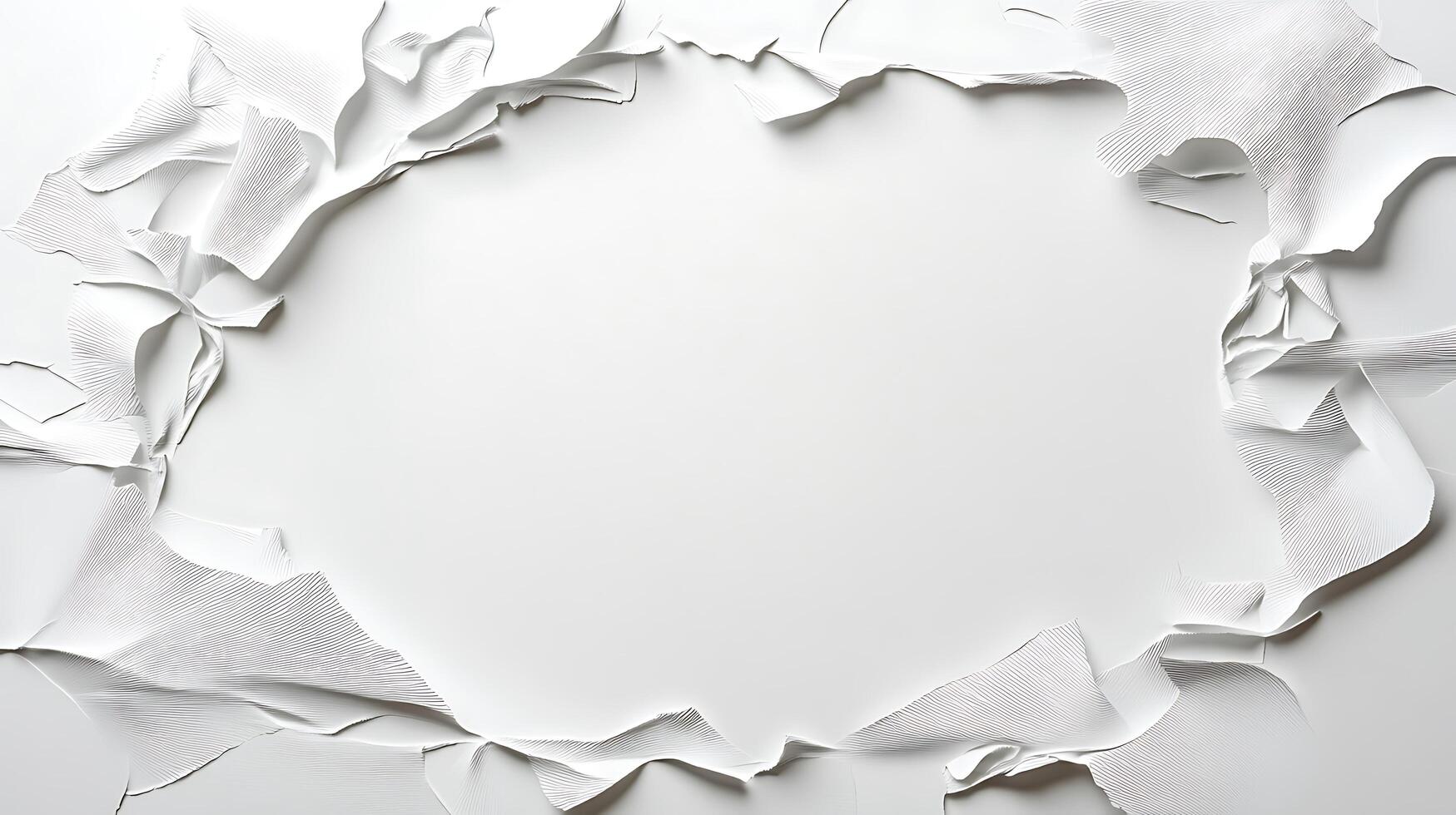 White paper torn into pieces on a white surface photo
