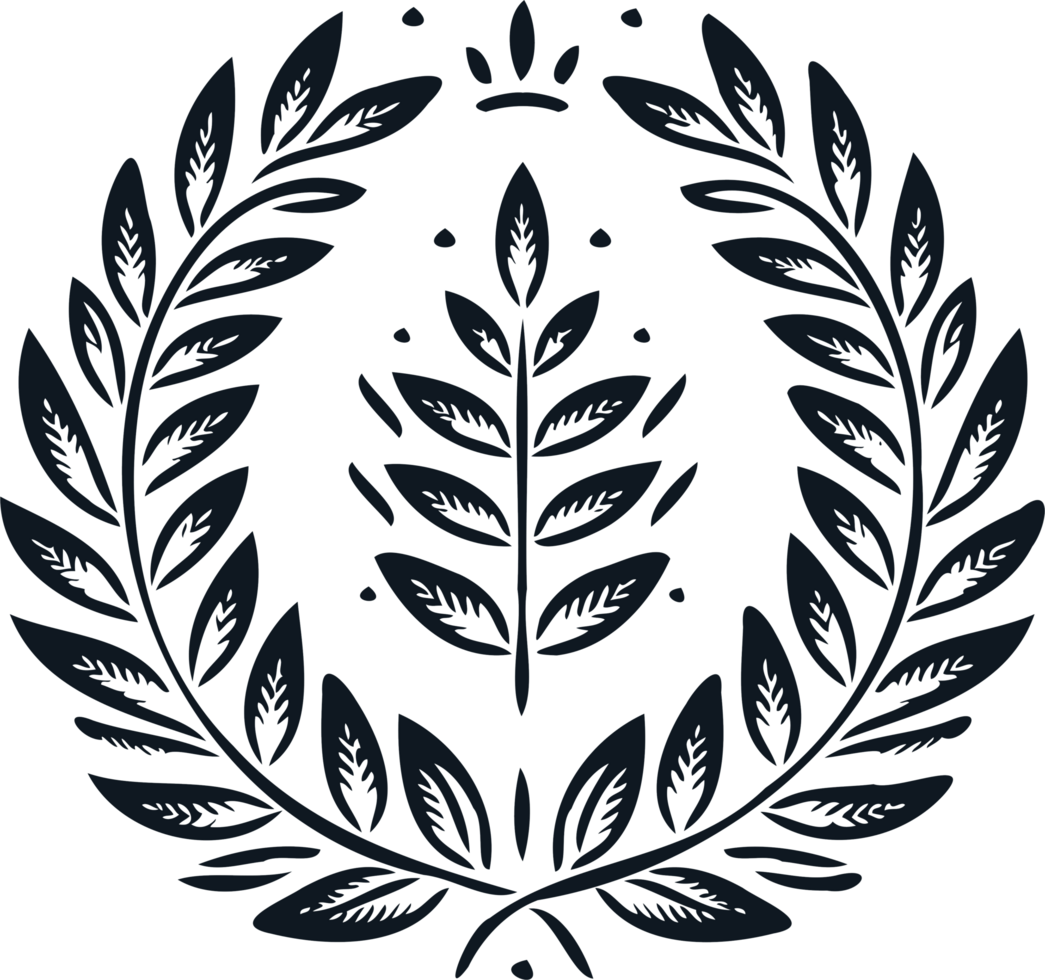 Simple line drawing. Olive branch with leaves and berries. Black and white illustration. Laurel wreath isolated. Decorative Elements Of Plants png