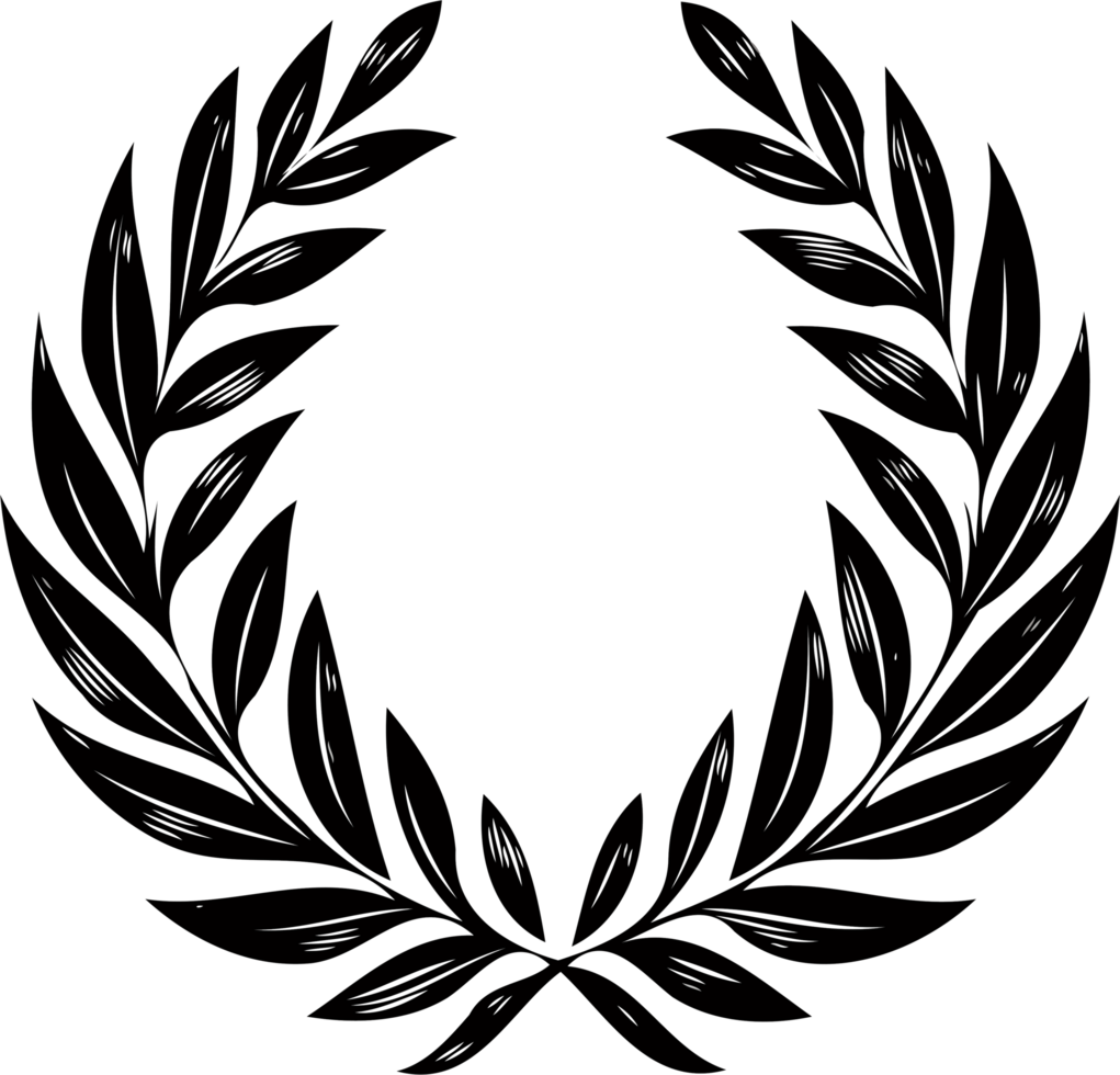 Simple line drawing. Olive illustration, black olives on a branch. Laurel wreath icon isolated. Decorative Elements Of Plants png