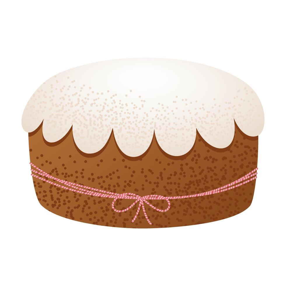 Traditional Easter cake with white icing and a pink ribbon on a white background. Festive holiday dessert. Easter celebration and springtime holidays. vector