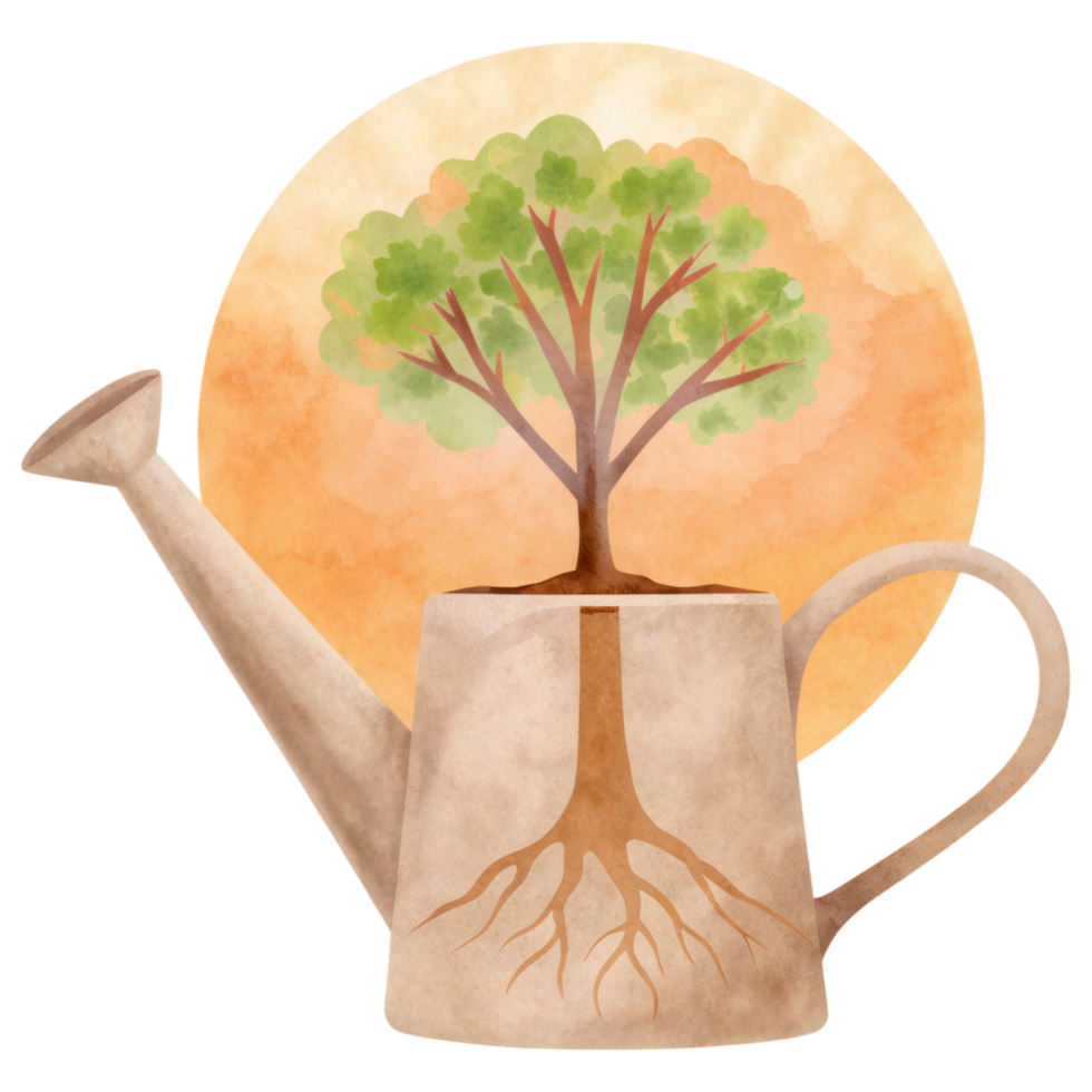 national love a tree concept. Watering can with a tree symbolizing growth and nature. png